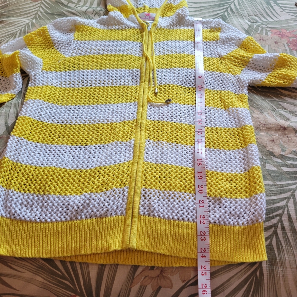 3/$25 Quacker Factory Open Knit Crochet Beach Sweater Hoodie Zipper Stripe Med - Picture 7 of 12